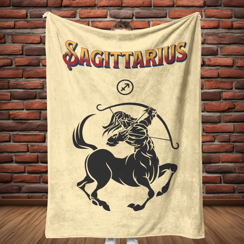 Sagittarius Minimalist Fleece or sherpa blanket showing full length mister obtuse eclectic goods