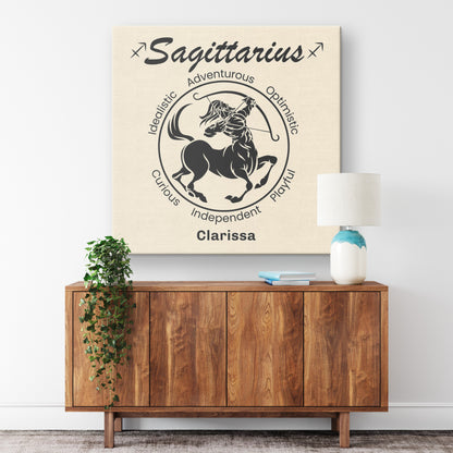 Sagittarius Minimalist Personalized Square Canvas Wrap on wall above cabinet mister obtuse eclectic goods