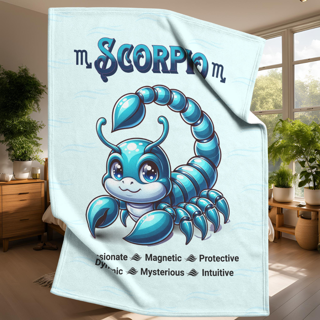 Scorpio Fleece or sherpa blanket living room setting mister obtuse eclectic goods
