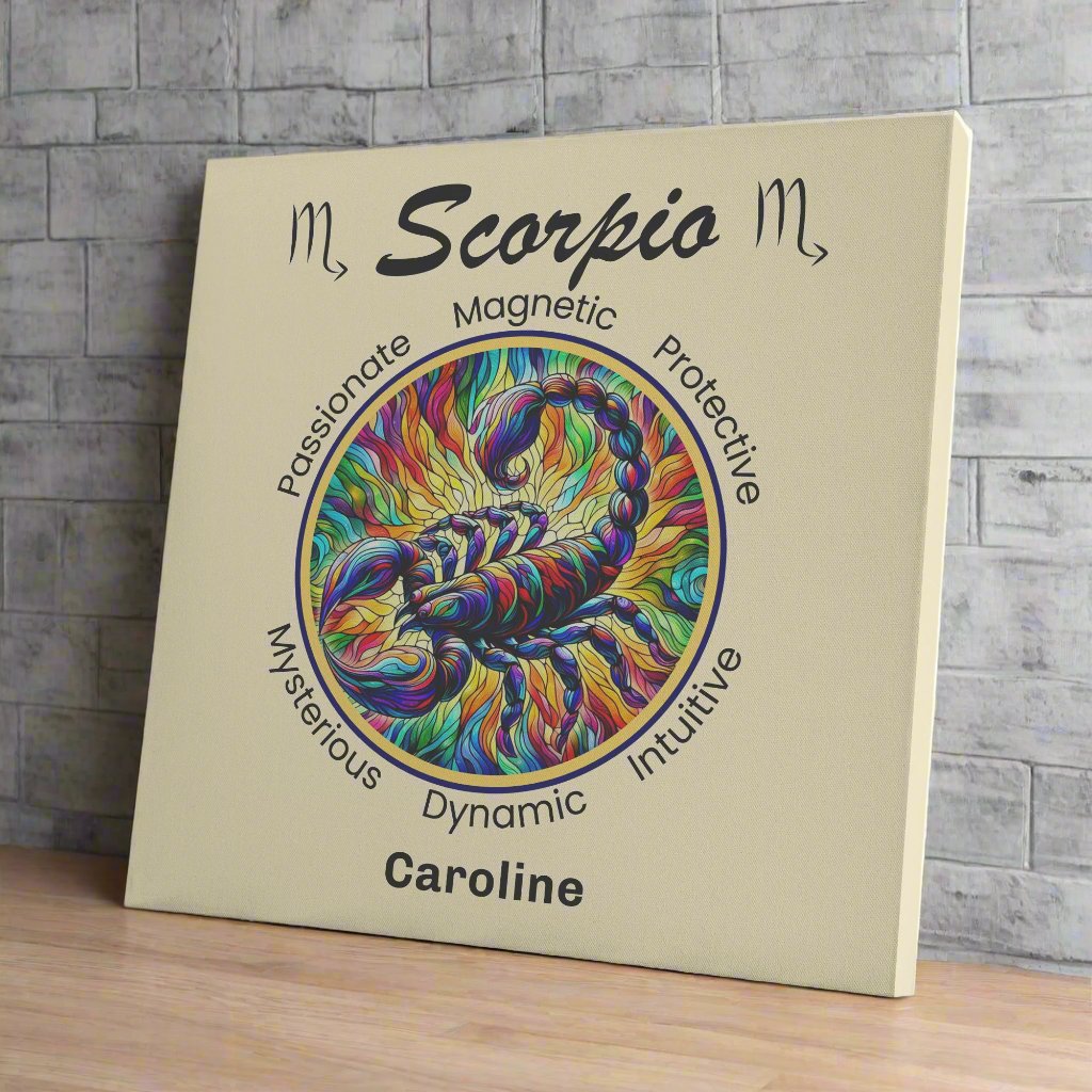 scorpio intensity on wooden shelf with light gray brick wall mister obtuse eclectic goods