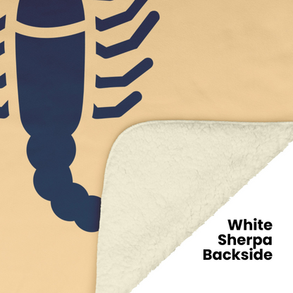 Scorpio Minimalist Fleece or sherpa blanket showing white sherpa backside mister obtuse eclectic goods