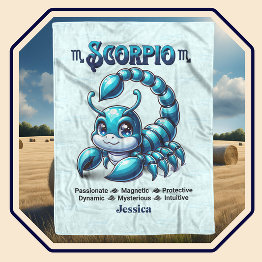 Scorpio Personalized Fleece or Sherpa Blanket Main Image Blue Mister Obtuse Eclectic Goods