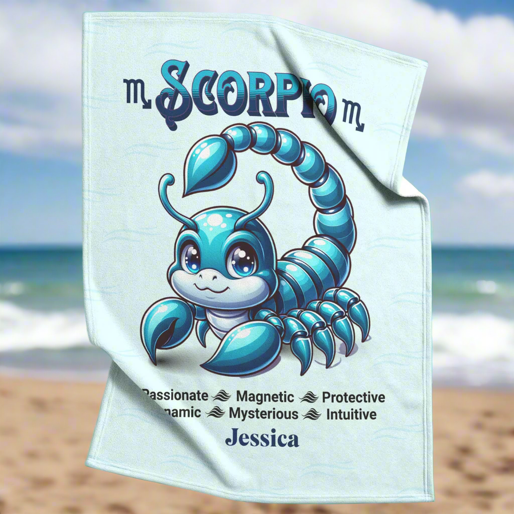 Scorpio Personalized Fleece or Sherpa Blanket beach setting Mister Obtuse Eclectic Goods