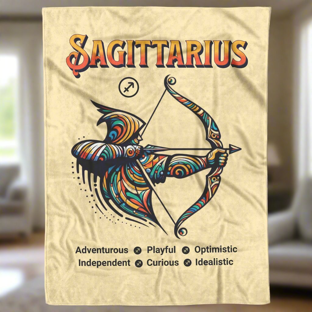 Sagittarius Fleece or sherpa blanket showing bedroom setting mister obtuse eclectic goods