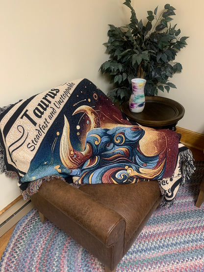 Taurus Heirloom Blanket Mister Obtuse Mugs and Stuff draped over chair