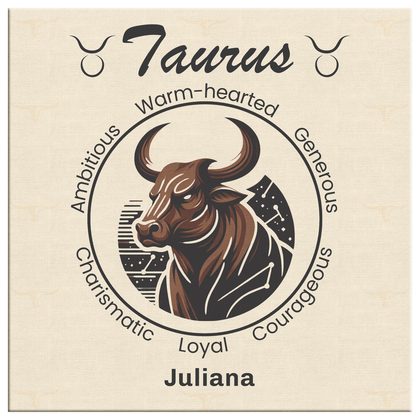 Taurus Fierceness Personalized Square Canvas Wrap close up mister obtuse eclectic goods
