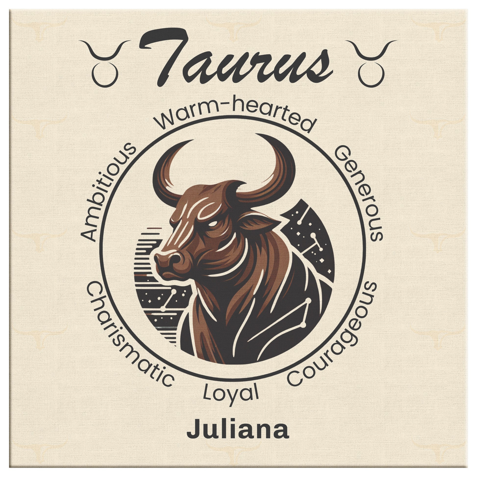 Taurus Fierceness Personalized Square Canvas Wrap close up mister obtuse eclectic goods