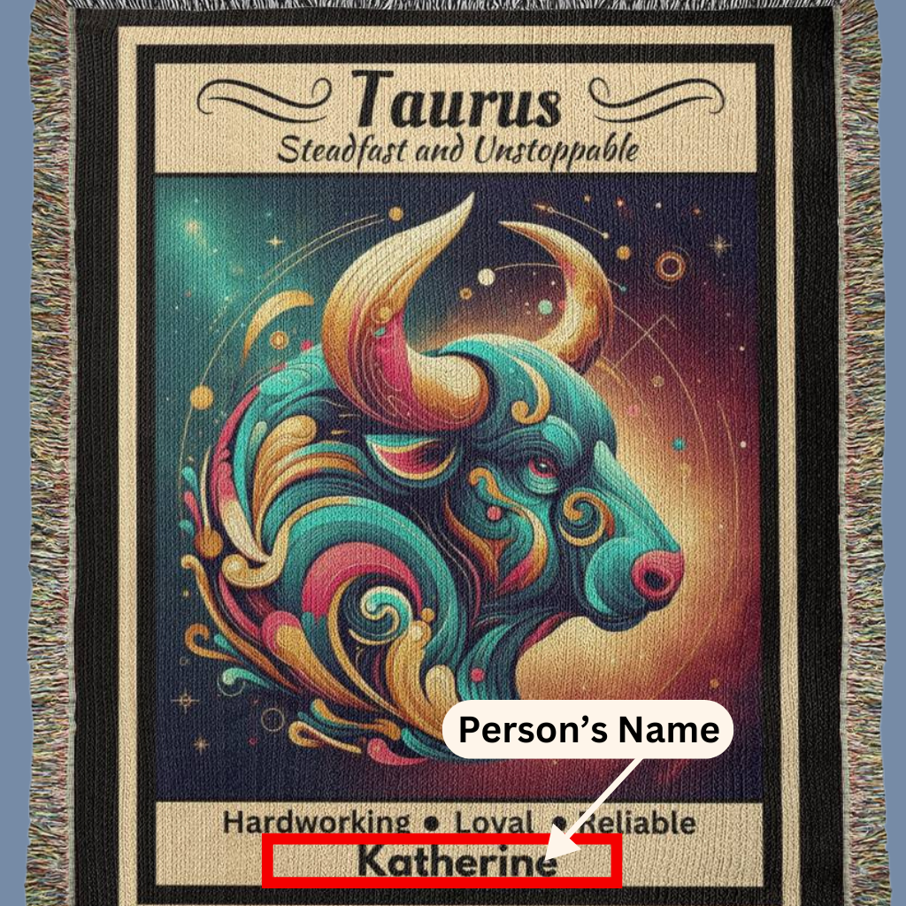 Taurus Personalized blanket showing name mister obtuse eclectic goods