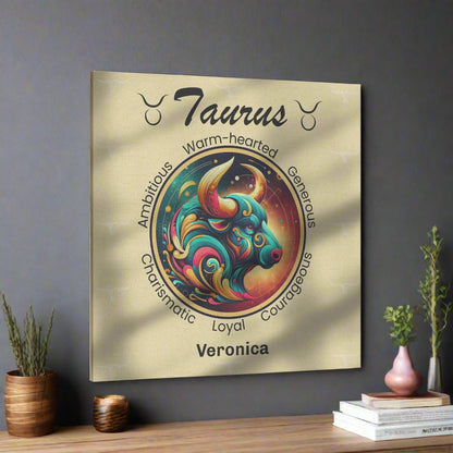 Taurus Universe Personalized Square Canvas Wrap hanging on living room wall mister obtuse eclectic goods