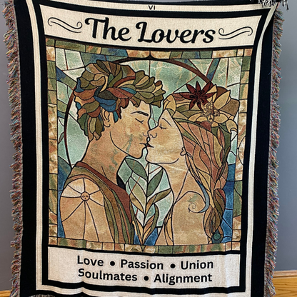 The Lovers Tarot Heirloom Blanket Close Up_Mister Obtuse Eclectic Goods