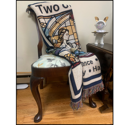 Two of Cups Heirloom Blanket Mister Obtuse Eclectic Goods draped over sitting chair