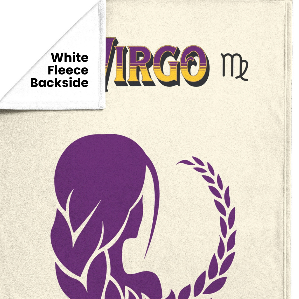 Virgo Minimalist Fleece or sherpa blanket displaying white fleece backside mister obtuse eclectic goods