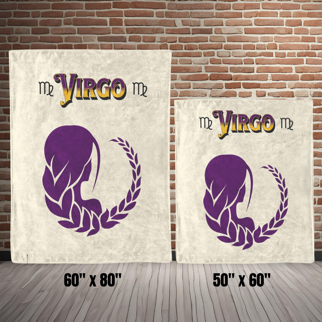 Virgo Minimalist Fleece or sherpa blanket showing size options mister obtuse eclectic goods