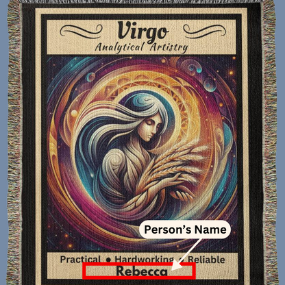 Virgo personalized woven blanket with name indicated mister obtuse eclectic goods