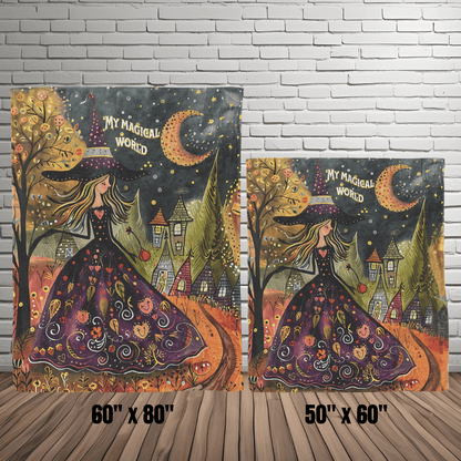 Witch's Magical World Non-Personalized Fleece or sherpa blanket size options mister obtuse eclectic goods