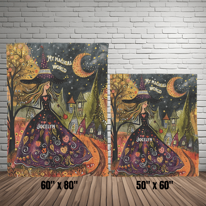 Witch's Magical World Personalized Fleece or sherpa blanket size options mister obtuse eclectic goods