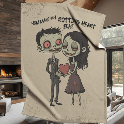 Zombie Sweethearts Non-Personalized Fleece or sherpa blanket in living room setting mister obtuse eclectic goods