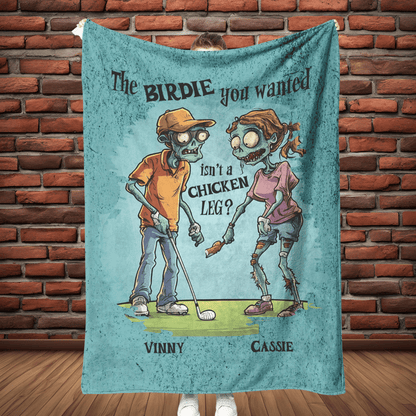 Zombie Golf Sweethearts Personalized Fleece or sherpa blanket showing full length mister obtuse eclectic goods